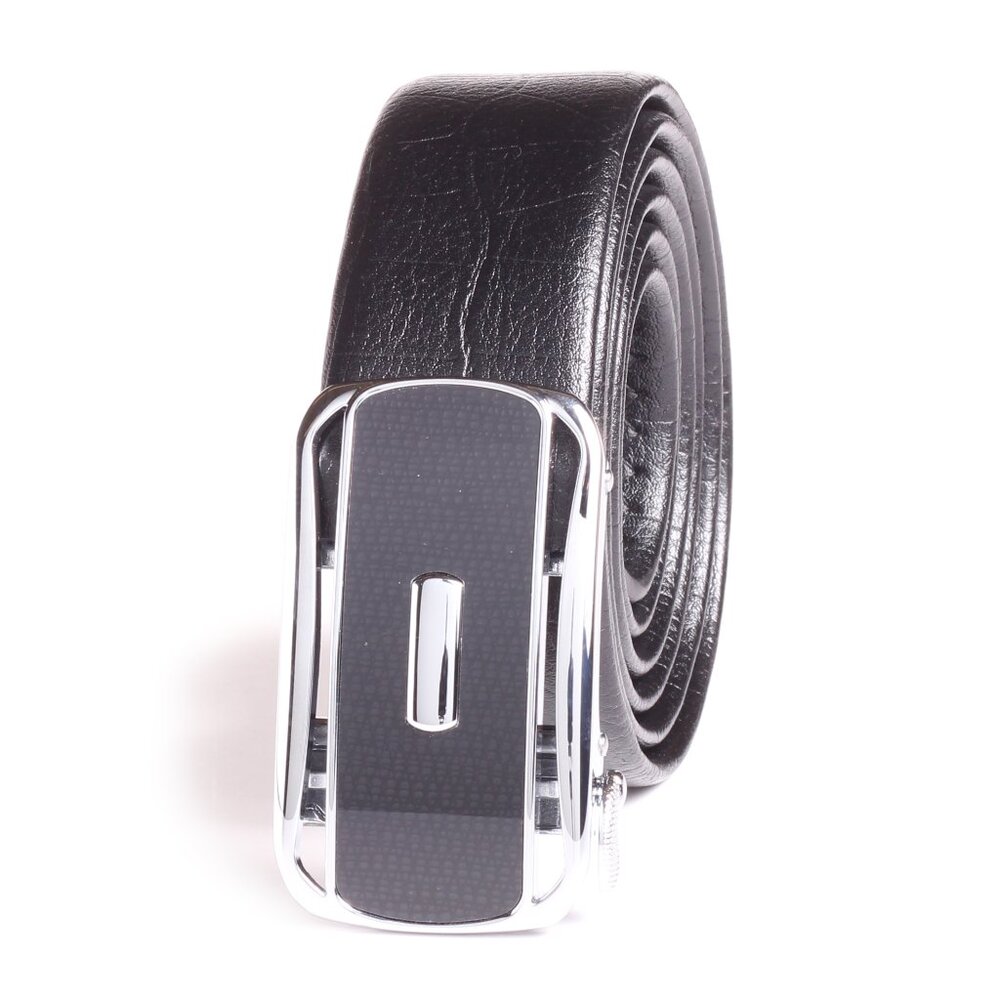 Men’s Black Leather Ratchet Belt – Smart No Hole fits 26-52" waist
